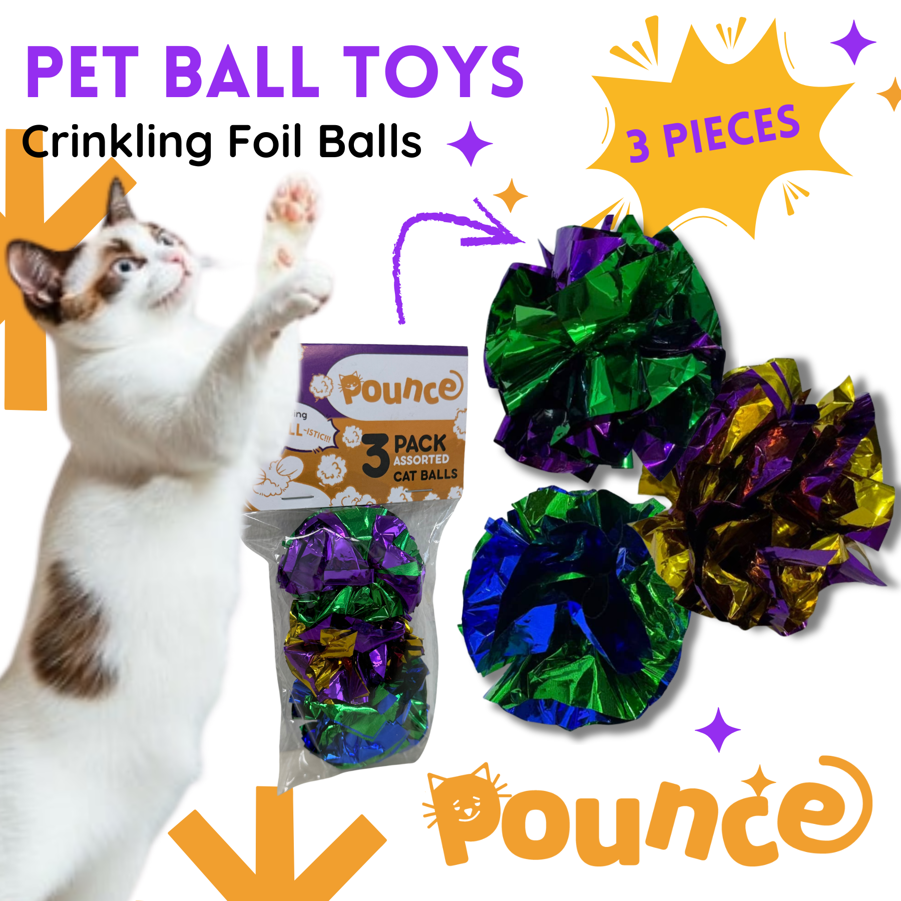 Pet Ball Toys Crinkling Foil Balls for Cats Dogs Kitten Puppy Blue Green Violet Ball Toy