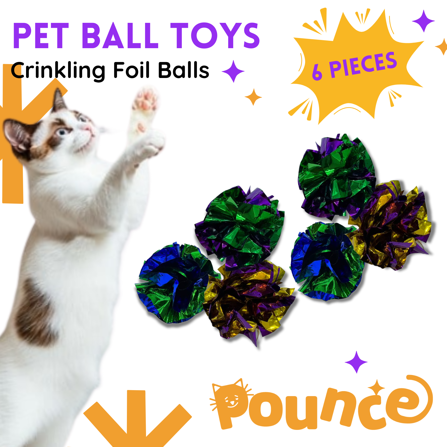Pet Ball Toys Crinkling Foil Balls for Cats Dogs Kitten Puppy Blue Green Violet Ball Toy