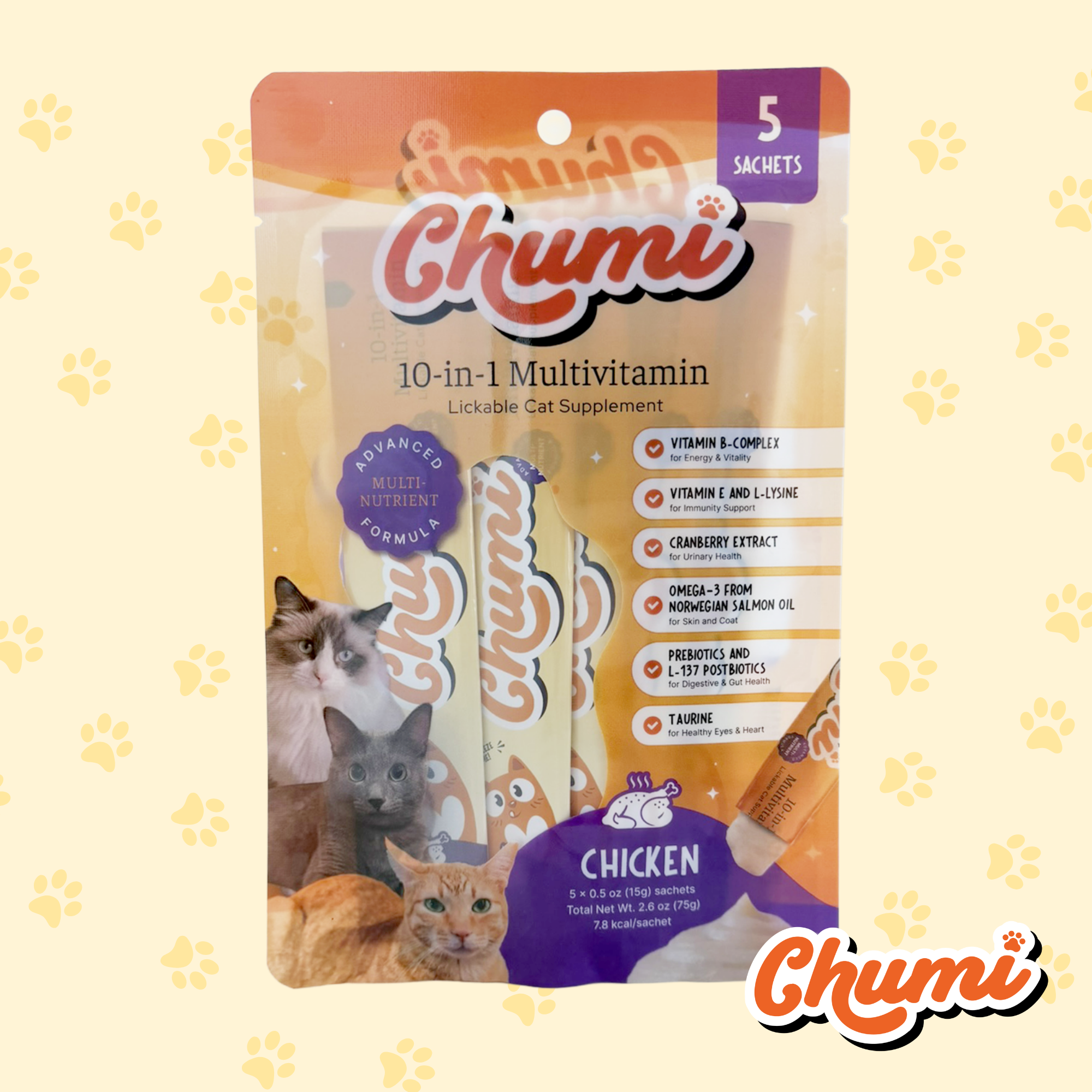 Chumi – 10-in-1 Lickable Cat Multivitamin – Chicken (5-Pack)