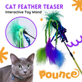 POUNCE CAT Premium Feather Teaser Wand Crinkling Durable Purple Green Cat Toy with Bell and Foil