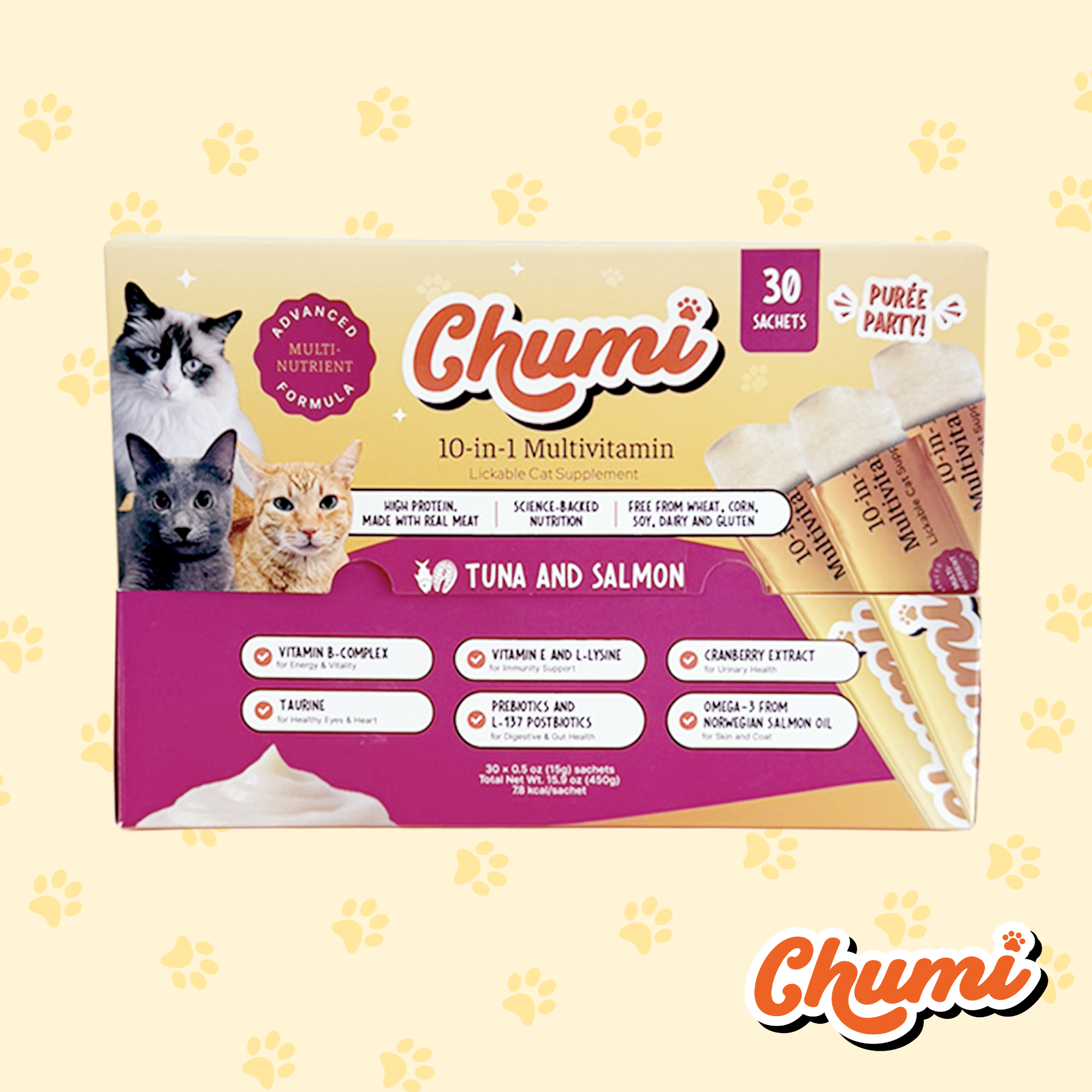 Chumi – 10-in-1 Lickable Cat Multivitamin – Tuna & Salmon (30-Pack)
