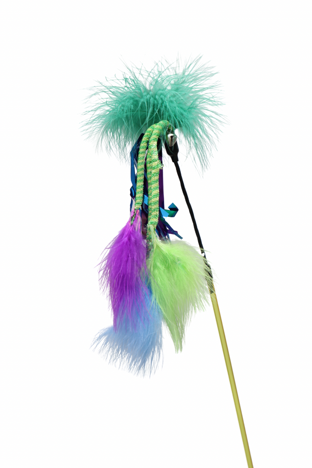POUNCE CAT Premium Feather Teaser Wand Crinkling Durable Purple Green Cat Toy with Bell and Foil