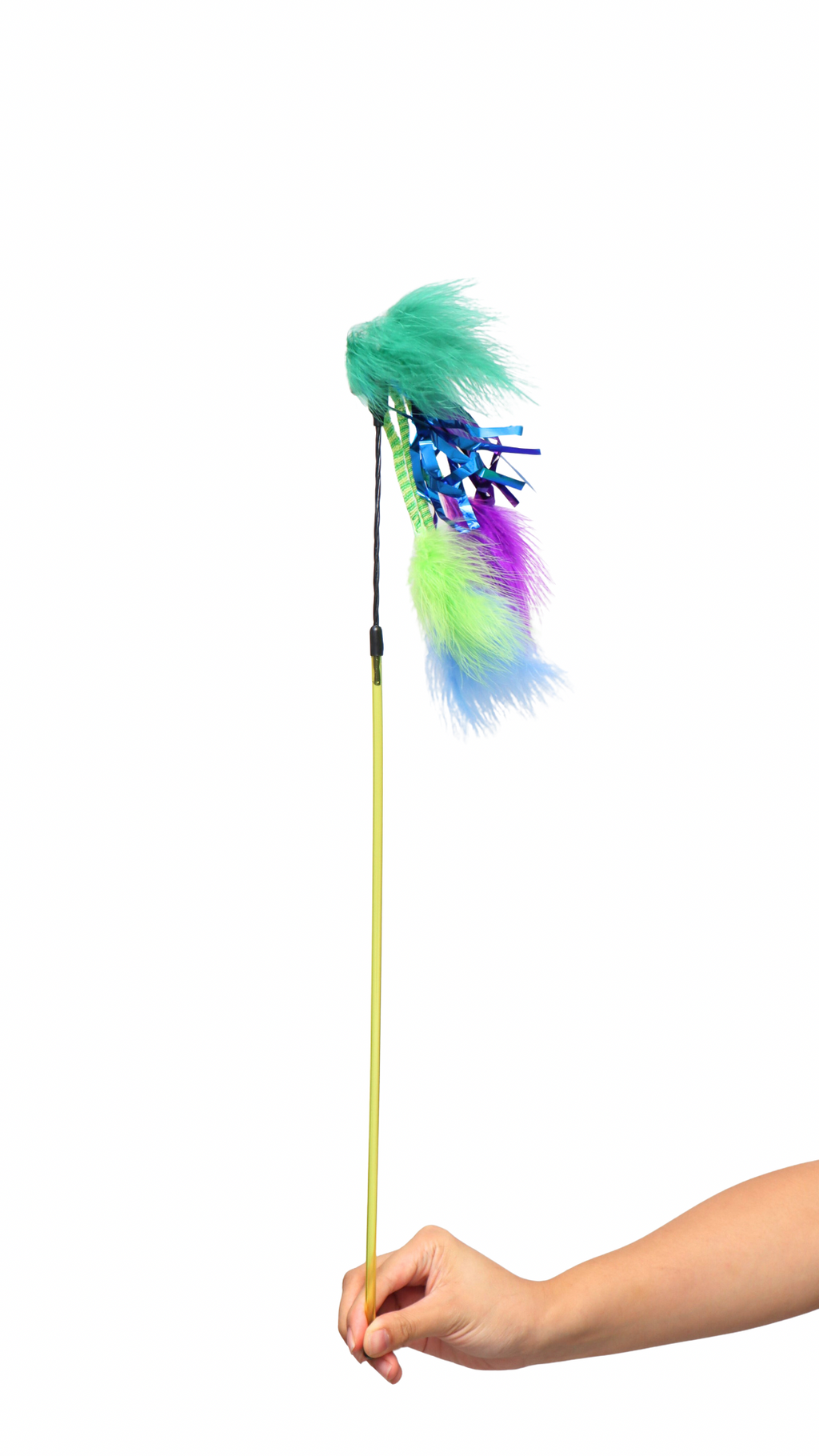 POUNCE CAT Premium Feather Teaser Wand Crinkling Durable Purple Green Cat Toy with Bell and Foil