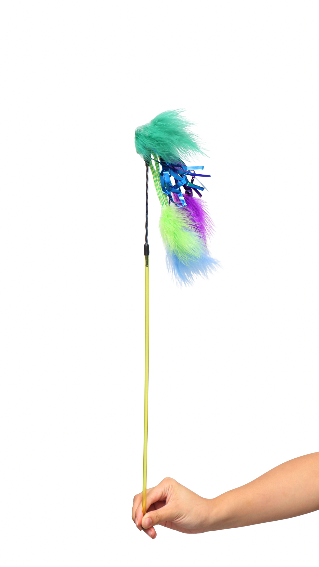 POUNCE CAT Premium Feather Teaser Wand Crinkling Durable Purple Green Cat Toy with Bell and Foil