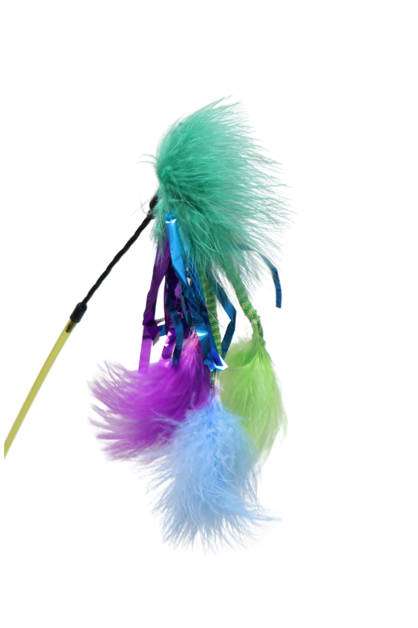 POUNCE CAT Premium Feather Teaser Wand Crinkling Durable Purple Green Cat Toy with Bell and Foil