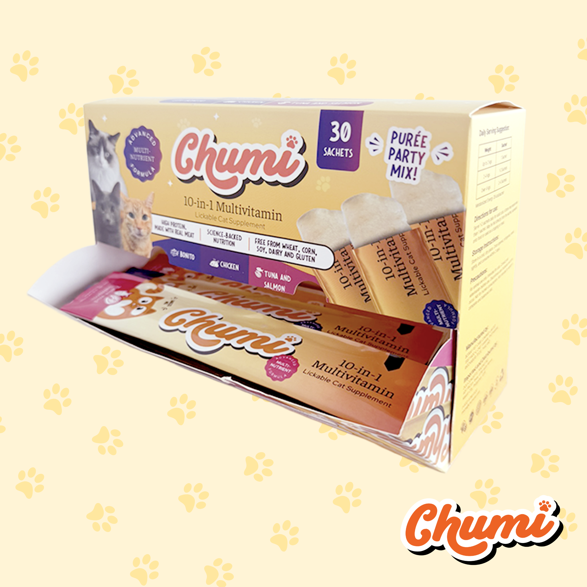 Chumi – 10-in-1 Lickable Cat Multivitamin – Variety Pack 3 Flavors (30-Pack)