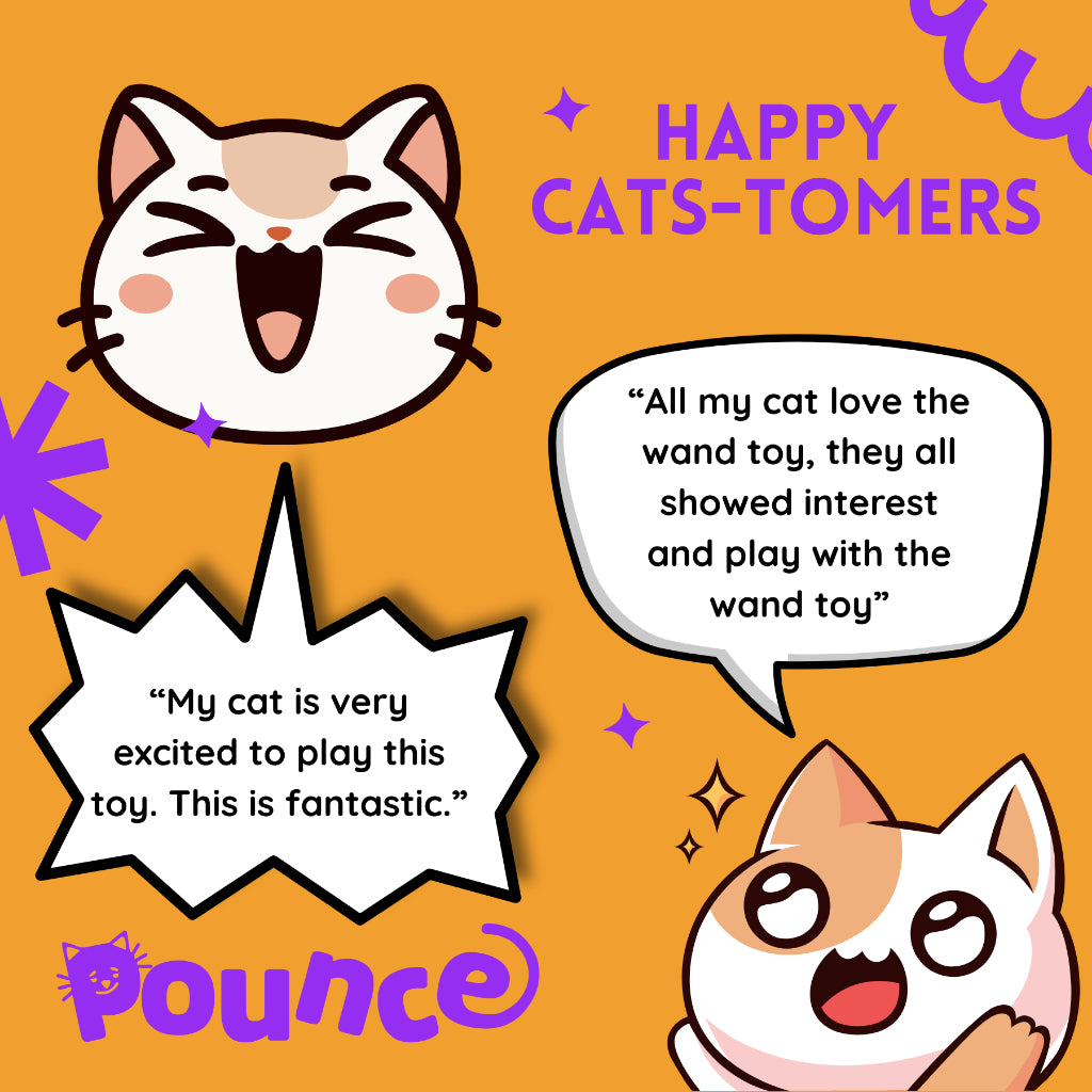 POUNCE CAT Premium Feather Teaser Wand Crinkling Durable Purple Green Cat Toy with Bell and Foil